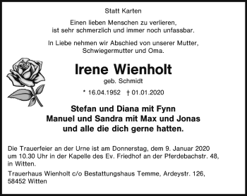 Traueranzeige von Irene Wienholt von Witten aktuell