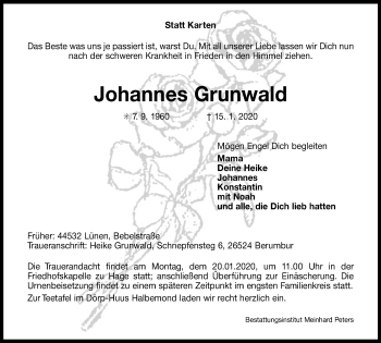 Traueranzeige von Johannes Grunwald von Lüner Anzeiger