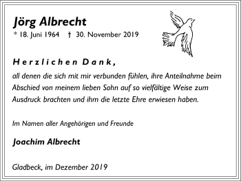 Traueranzeige von Jörg Albrecht von Stadtspiegel Gladbeck