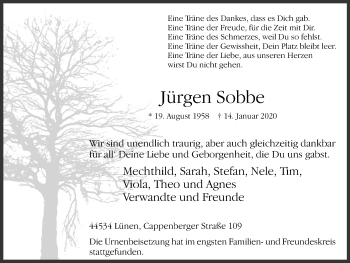 Traueranzeige von Jürgen Sobbe von Lüner Anzeiger