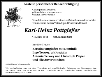 Traueranzeige von Karl-Heinz Pottgießer von Lüner Anzeiger