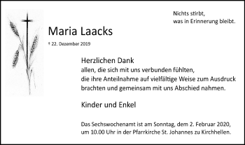 Traueranzeige von Maria Laacks von Stadtspiegel Bottrop