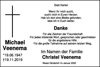 Traueranzeige von Michael Veenema von Der Weseler + Der Xantener