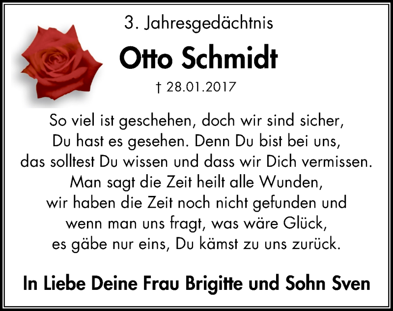  Traueranzeige für Otto Schmidt vom 29.01.2020 aus Stadtspiegel Gelsenkirchen