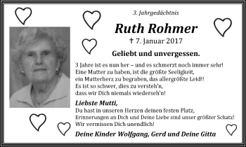 Traueranzeige von Ruth Rohmer von Wochen-Anzeiger Langenfeld/Monheim/Hilden