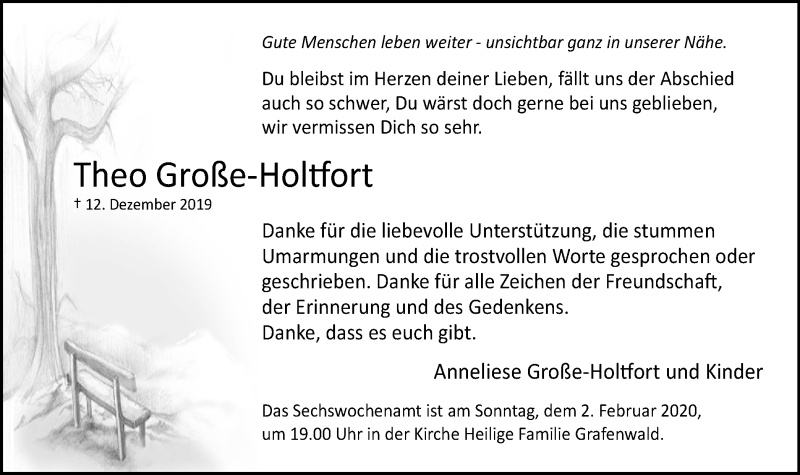  Traueranzeige für Theo Große-Holtfort vom 29.01.2020 aus Stadtspiegel Bottrop
