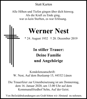 Traueranzeige von Werner Nest von Lüner Anzeiger