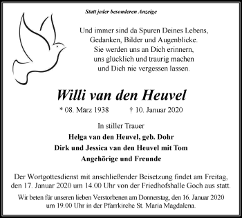 Traueranzeige von Willi van den Heuvel von Gocher Wochenblatt