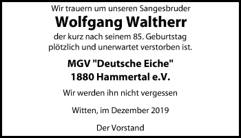 Traueranzeige von Wolfgang Waltherr von Witten aktuell