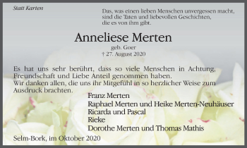 Traueranzeige von Anneliese Merten von WVW Anzeigenblätter