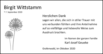 Traueranzeige von Birgit Wittstamm von WVW Anzeigenblätter