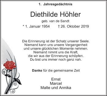 Traueranzeige von Diethilde Höhler von WVW Anzeigenblätter