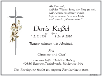 Traueranzeige von Doris Keßel von WVW Anzeigenblätter