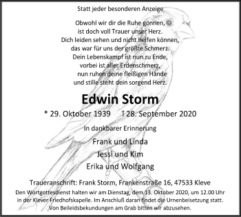 Traueranzeige von Edwin Storm von WVW Anzeigenblätter