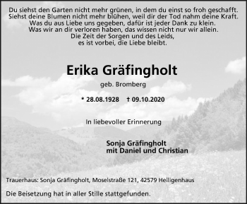Traueranzeige von Erika Gräfingholt von WVW Anzeigenblätter
