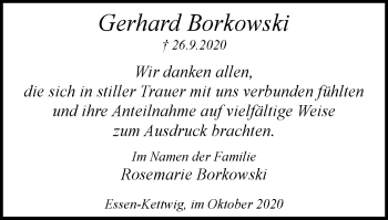 Traueranzeige von Gerhard Borkowski von WVW Anzeigenblätter