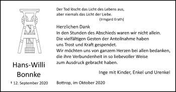 Traueranzeige von Hans-Willi Bonnke von WVW Anzeigenblätter