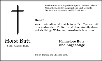 Traueranzeige von Horst Butz von WVW Anzeigenblätter