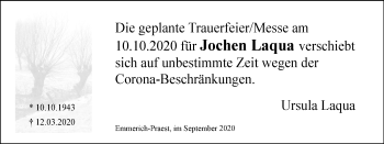 Traueranzeige von Jochen Laqua von WVW Anzeigenblätter