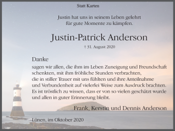 Traueranzeige von Justin-Patrick Anderson von WVW Anzeigenblätter
