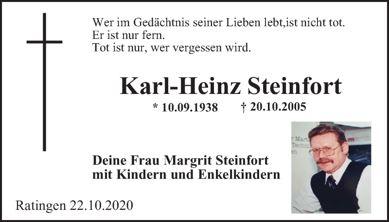  Traueranzeige für Karl-Heinz Steinfort vom 22.10.2020 aus WVW Anzeigenblätter