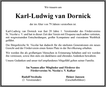 Traueranzeige von Karl-Ludwig van Dornick von WVW Anzeigenblätter