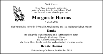 Traueranzeige von Margarete Harnos von WVW Anzeigenblätter