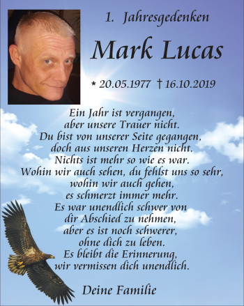 Traueranzeige von Mark Lucas von WVW Anzeigenblätter