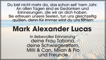 Traueranzeige von Mark Alexander Lucas von WVW Anzeigenblätter