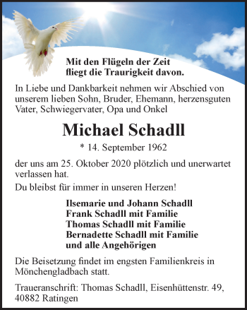 Traueranzeige von Michael Schadll von WVW Anzeigenblätter