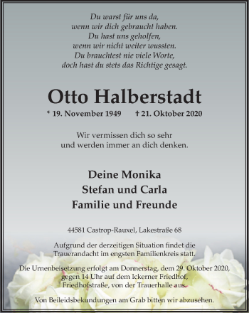 Traueranzeige von Otto Halberstadt von WVW Anzeigenblätter