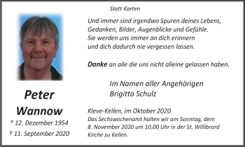 Traueranzeige von Peter Wannow von WVW Anzeigenblätter