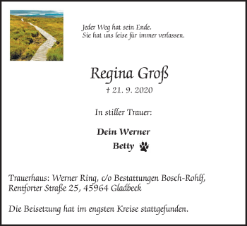Traueranzeige von Regina Groß von WVW Anzeigenblätter