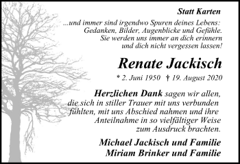 Traueranzeige von Renate Jackisch von WVW Anzeigenblätter