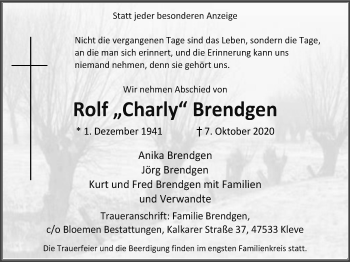 Traueranzeige von Rolf  Brendgen von WVW Anzeigenblätter
