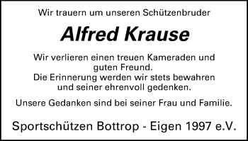 Traueranzeige von Alfred Krause von WVW Anzeigenblätter