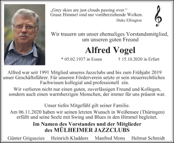 Traueranzeige von Alfred Vogel von WVW Anzeigenblätter