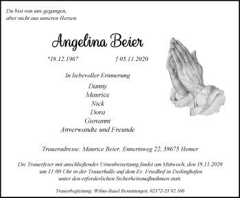 Traueranzeige von Angelina Beier von WVW Anzeigenblätter