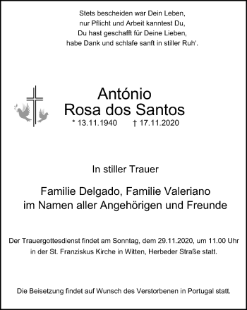 Traueranzeige von António Rosa dos Santos von WVW Anzeigenblätter
