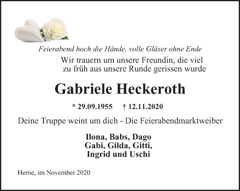  Traueranzeige für Gabriele Heckeroth vom 18.11.2020 aus WVW Anzeigenblätter