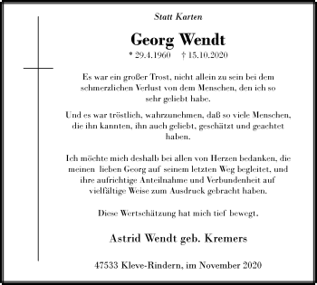 Traueranzeige von Georg Wendt von WVW Anzeigenblätter