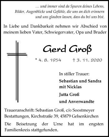 Traueranzeige von Gerd Groß von WVW Anzeigenblätter