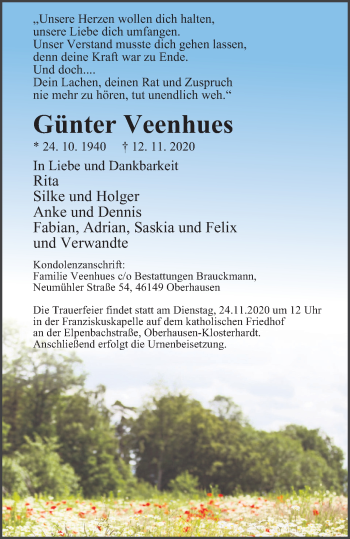 Traueranzeige von Günter Veenhues von WVW Anzeigenblätter