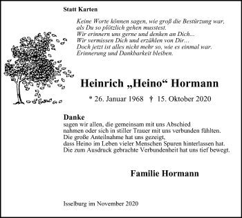 Traueranzeige von Heinrich Hormann von WVW Anzeigenblätter