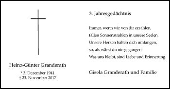 Traueranzeige von Heinz-Günter Granderath von WVW Anzeigenblätter