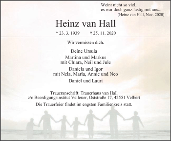 Traueranzeige von Heinz van Hall von WVW Anzeigenblätter
