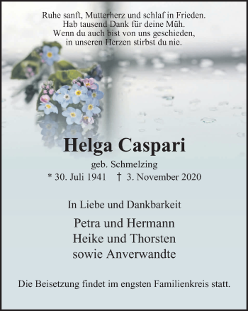 Traueranzeige von Helga Caspari von WVW Anzeigenblätter