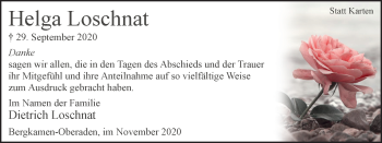 Traueranzeige von Helga Loschnat von WVW Anzeigenblätter