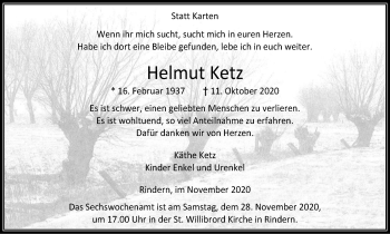 Traueranzeige von Helmut Ketz von WVW Anzeigenblätter