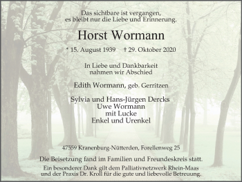 Traueranzeige von Horst Wormann von WVW Anzeigenblätter